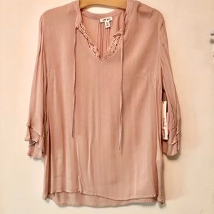 Dusty Pink Boho Ruffle Sleeve Shirt